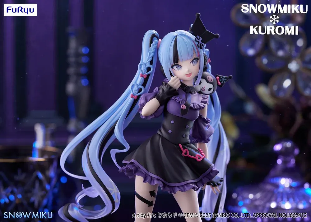 Аніме фігурка Хатсуне Міку (Hatsune Miku) — Вокалоїд (Vocaloid) x Sanrio, Snow Miku x Kuromi Trio-Try-iT "Choppiri Gothic", 19 см 4