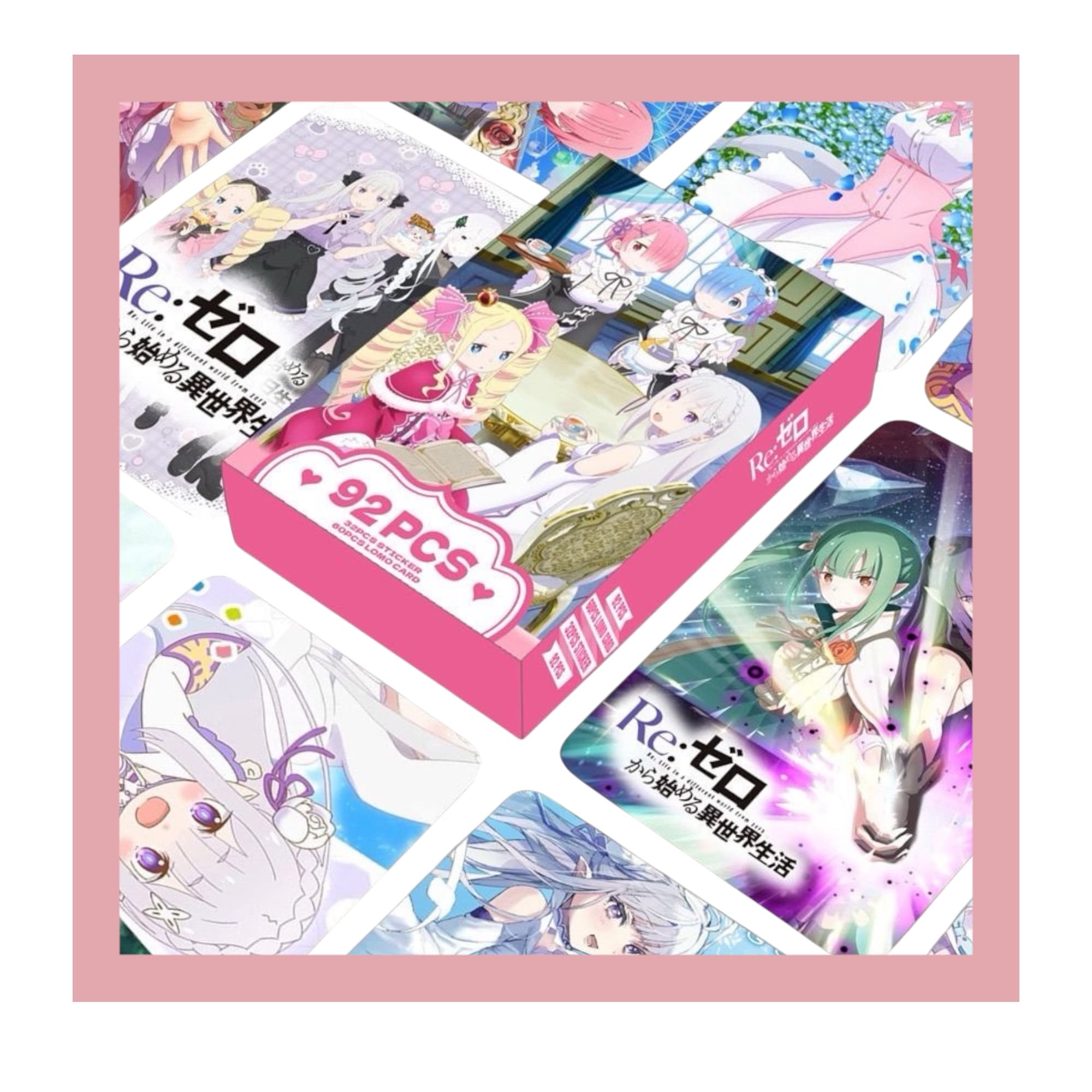 Аніме ломо-картки (60 шт.) та наліпки (32 шт.) — Ре:Зеро (Re:Zero Starting Life in Another World), набір карток та стікерів